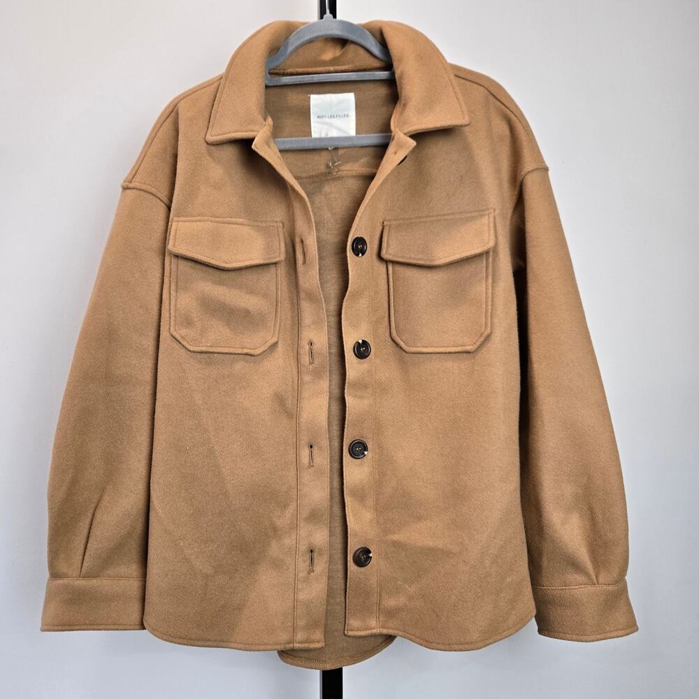 Avec Les Filles Soft Shirt Jacket Barn Coat Shacket Tan Button Front Small Camel